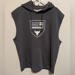 Under Armour Project Rock Grey and White Sleeveless Hoodie, size XXL